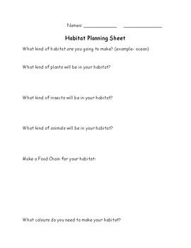 Preview of Habitat Project Rubric/ Planning Sheet