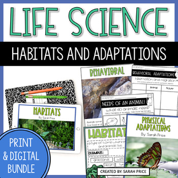 Preview of 2nd, 3rd, & 4th Grade Life Science - Animal Habitats, Needs & Adaptations Bundle