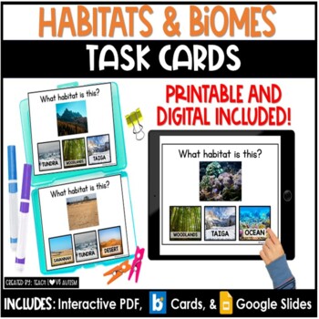 Preview of Habitats & Biomes | Science Task Cards | Boom Cards