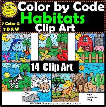 Preview of Habitats Color by Code Clip Art  ClipArt  images