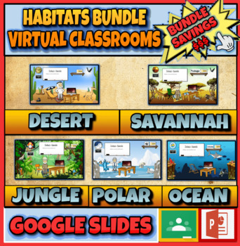 Preview of Habitats Themed BUNDLE: Virtual Animated Google Classrooms