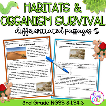 Preview of Habitats and Organism Survival NGSS 3-LS4-3 Science Differentiated Passages