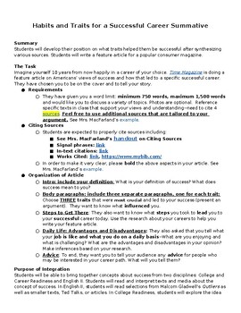 Preview of Habits and Traits for a Successful Career Summative (with 2 formatives)