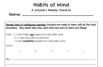 Preview of Habits of Mind: A Scholar's Weekly Check-In