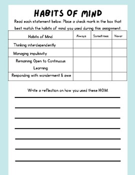 Habits of Mind Questionnaire by Sailing through Social Studies | TPT