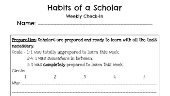 Preview of Habits of a Scholar: Weekly Check-In
