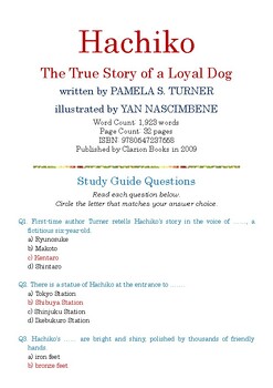 Preview of Hachiko: The Story of a Loyal Dog by Pamela S. Turner; Multiple-Choice Quiz w/A