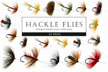 Hackle Flies Clipart PNG, Fly Tying Art, Vintage Fishing Lures