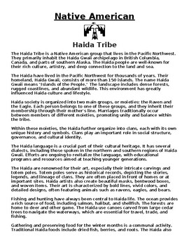 Preview of Haida Tribe Article & Questions Assignment (WORD)