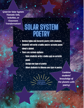 Preview of Haiku & Acrostic Poetry / Space Theme / Solar System Transformation / Planets