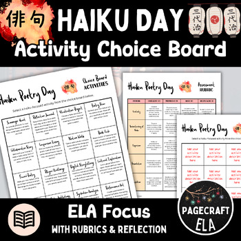 Preview of Haiku Day ELA Activity Choice Board with Teacher and Student Rubrics