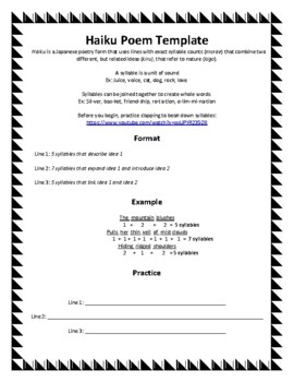 Haiku Poem Template Worksheets Teaching Resources Tpt