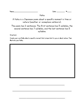 Haiku Poem Worksheet by msryterteach | Teachers Pay Teachers