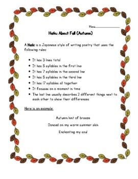 Preview of Haiku Writing Autumn Theme