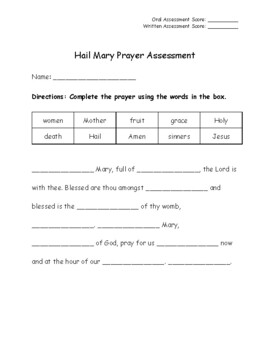 Hail Mary Prayer Assessment by Bolton's Boutique | TPT