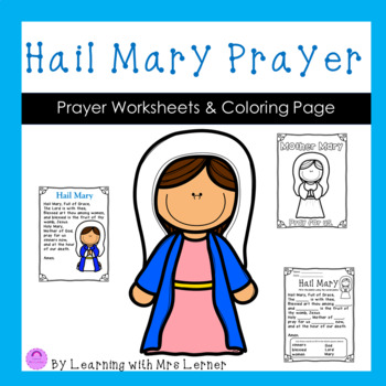 Preview of Hail Mary Prayer Charts, Worksheets and Coloring Page