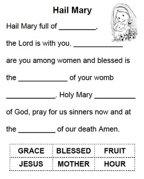 Hail Mary - cut & paste by eventuraomaha | Teachers Pay Teachers