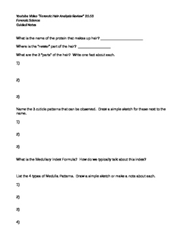 Preview of Hair Analysis Video Answer Sheet for Forensics