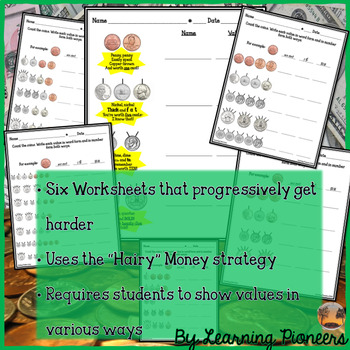 Hairy Money Worksheets by Learning Pioneers | Teachers Pay Teachers