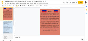 Preview of Haiti Informational Reading Passage (Interactive Worksheet/ Google Slide)