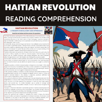 Preview of Haitian Revolution Reading Comprehension | Toussaint Louverture Jean Dessalines