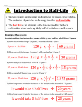 Half-Life and Radioactivity -- Notes and Worksheets TPT by Chemistry Wiz