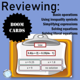 Review of Basics in Pre-Algebra and Algebra - Boom Cards