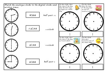 clock o clock half past quarter past quarter to worksheets teaching resources tpt