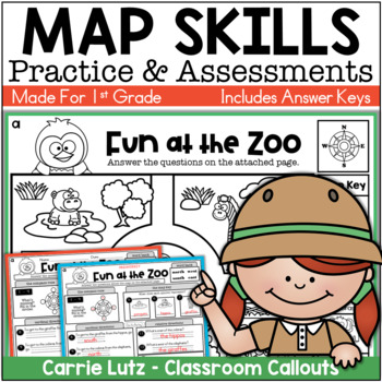 Preview of First Grade Map Skills Worksheets / Reading a Map Assessments