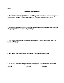 Preview of Half-life Practice Worksheet