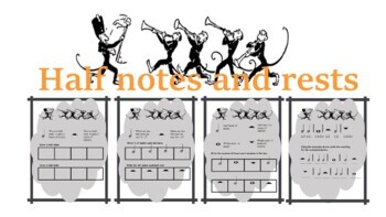 Preview of Half notes and Rests worksheets - monkey style.