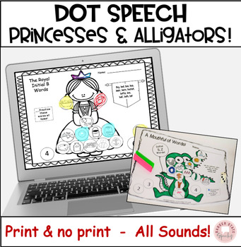 Preview of Dot Dice Articulation Activity Homework Princesses Alligators Speech Therapy