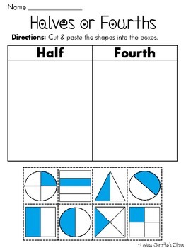 Preview of Half Of or Fourth Of Worksheets (Fun Fractions Cut and Paste Sorts)