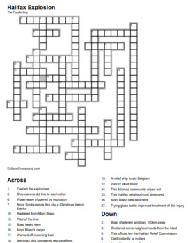 Halifax Explosion crossword by The Puzzle Guy Teachers Pay Teachers