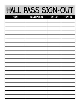 Preview of Hall Pass Sign Out Sheet