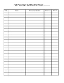 Hall Pass Sign Out Sheet