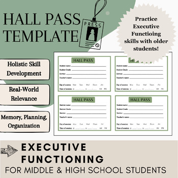 Preview of Hall pass template practice executive functioning skills speech therapy teens