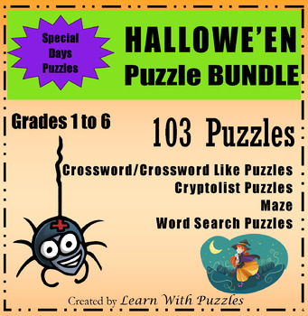 Preview of Hallowe'en Puzzle BUNDLE 100+ Unique Puzzles PDF Grades 1 to 6