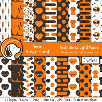 Preview of Halloween Nurse Nursing Doctor Medical Seamless Digital Paper Backgrounds