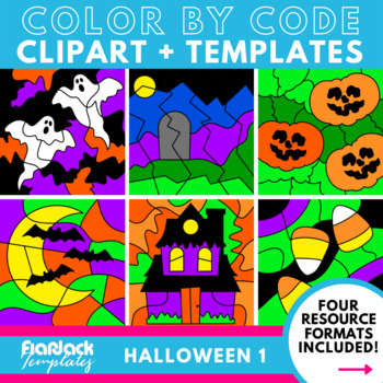 Preview of Halloween 1 Color By Code Clipart + Editable Templates