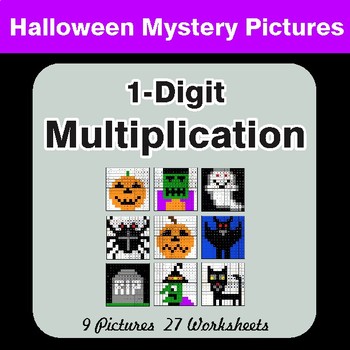 Halloween: 1-Digit by 1-Digit MULTIPLICATION - Color-By-Number Math Mystery Pictures