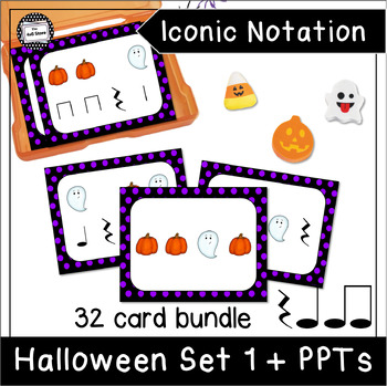 Preview of Halloween 1 Pre Rhythm (Iconic Notation) Music Card Bundle + PowerPoint + Kaboom