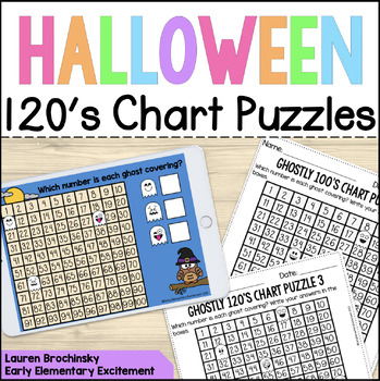 Preview of Halloween 100 Chart and 120 Chart Puzzles; Digital & Printable