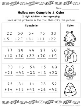 halloween 2 digit addition subtraction with and without regrouping