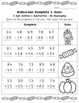 Halloween 2 Digit Addition Subtraction With And Without Regrouping