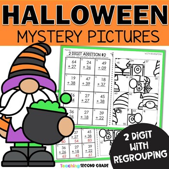 Preview of Halloween 2 Digit Addition - With Regrouping Math Puzzles Fall Morning Busy Work
