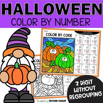 Preview of Halloween 2 Digit Addition - Without Regrouping Color Code Math Morning Work