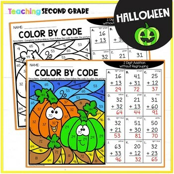 Halloween 2 Digit Addition - Without Regrouping Color Code Math Morning ...