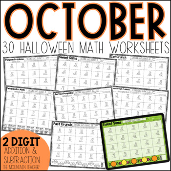 Preview of Halloween 2 Digit Addition and Subtraction | October Math Facts to 100