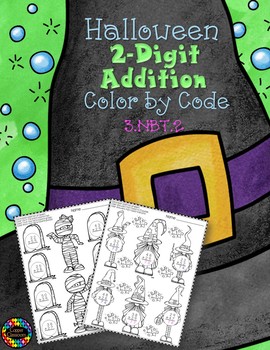 Preview of Halloween 2-Digit Addition with Regrouping Color-by-Code Printables